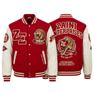 <b>Men</b> Varsity <b>Jacket</b> Premium Wool 500 GSM Red Body <b>White</b> Leather Sleeves Custom Embroidered Applique Logo Letterman College <b>Jacket</b> - Product Image 1