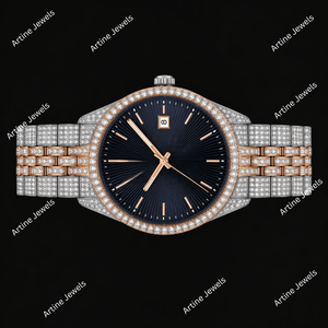 Reloj de lujo bicolor con diamantes incrustados, esfera azul, brazalete de oro rosa y plata, con fecha, reloj de moda para hombre. - Product Image 2