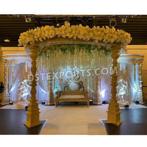 Nouveau Mandap de mariage hindou Avni, modèle USA, aspect bois, six piliers, forme ronde, doré, très demandé, prix usine. - Product Image 1