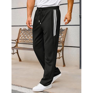 Men's Black Sweatpants With White Side Stripes <b>Elastic</b> Waist Drawstring Casual Jogging Pants Breathable Knitted Fabric - Product Image 3