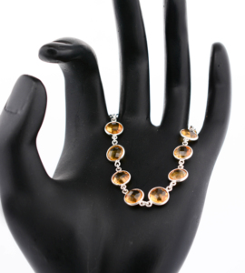 HoneyYellow Handcrafted Natural Citrine <b>Gemstone</b> <b>Bracelet</b> 925 Sterling Silver Round Faceted Stone Jewelry Adjustable Link Chain - Product Image 6