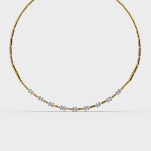 Collar de Oro Sólido de 18K con Diamantes Cultivados en Laboratorio y Eslabones en Forma de Barra |   Cadena de Eslabones de Lujo con Racimos de Diamantes |   Elegante y Delicado Conjunto de Fiesta con Estrellas - Product Image 3