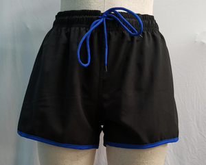 Shorts sportifs femme noir et rose taille mi-haute avec cordon de serrage, coupe droite, respirant, tricoté, color block, poches, 100% coton - Product Image 4