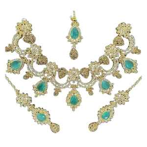 Joyería india hecha a medida para mujer, collar moderno con pendientes Jhumki, chapado en oro antiguo para bodas, fiestas y regalos. - Product Image 1