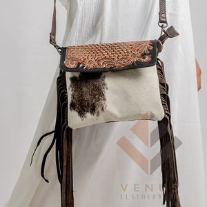 Sac à main bandoulière en cuir de vachette Vintage élégant pour femmes frange bouton pression cheveux cacher Collection pour le printemps automne Shopping - Product Image 1