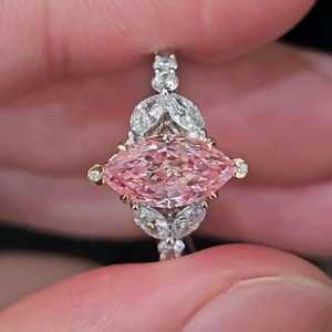 Anillo de compromiso de plata 925 original con moissanita rosa de 2 quilates, corte marquesa, para ocasiones especiales, bodas, para novias - Product Image 1