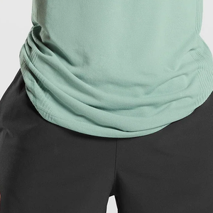 Camiseta de punto de manga corta con cuello redondo para hombre, 100% algodón lavado, transpirable, color verde menta, estilo casual, teñido liso. - Product Image 4