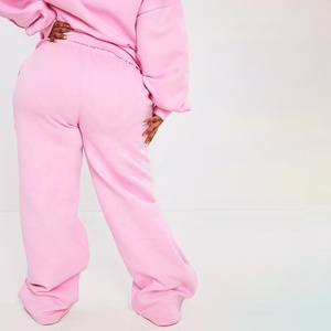 Más tamaño rosa claro de gran tamaño de pierna ancha costura pantalones de chándal con capucha cremallera sudaderas para mujeres - Product Image 3