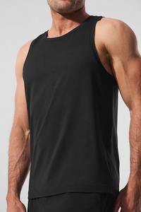 Débardeur sans manches noir pour homme, col rond, respirant, tricoté, décontracté, pour la gym, couleur unie, polyester - Product Image 2