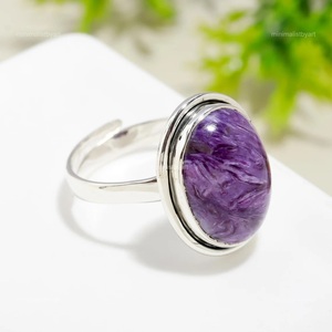 Bague en argent sterling 925 avec charoïte naturelle, pierre précieuse violette, bague statement, bijoux faits à la main, cadeau pour femme - Product Image 4