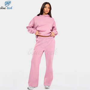 High Quality Custom Logo Printed Women Tracksuit Hoodie Trouser Set 100% Cotton Comfortable Gym Wear Streetwear Outfit Wholesale - Product Image 2