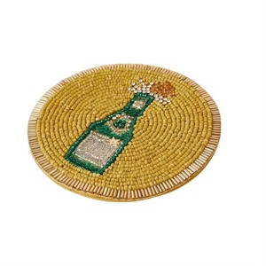Sous-verre rond en résine perlée avec motif bouteille de champagne, style moderne, technique de peinture imperméable, protection de table durable - Product Image 1