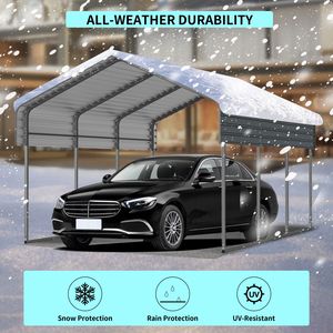 Garage Esterno Resistente 10x15 FT con Base Rinforzata e Tetto in Acciaio Zincato per Auto e Barche, Riparo Metallico per Veicoli - Product Image 2