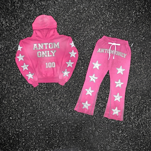 Custom Pink <b>Y2K</b> Streetwear <b>Tracksuit</b> Rhinestone Star Hoodies flared Sweatpants Set Heavyweight Fleece Unisex Two Piece Suits - Product Image 4