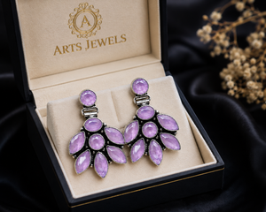 ARTS JEWELS Pendientes Colgantes de Plata Oxidada y Latón con Cuarzo en Bisel, Diseño de Flor, Estilo Étnico, Regalo para Mujer, Joyería Festiva - Product Image 6