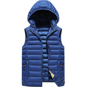 Men's Beige Hooded Puffer <b>Vest</b> Stand Collar Zipper Closure Casual Winter Sleeveless Quilted Jacket Thick Polyester Wadding style - Product Image 4