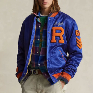 Men's Lightweight Satin Varsity <b>Jacket</b> Team Fan Outerwear Sports <b>Jacket</b> Solid Color Satin <b>Jacket</b> For Men - Product Image 4