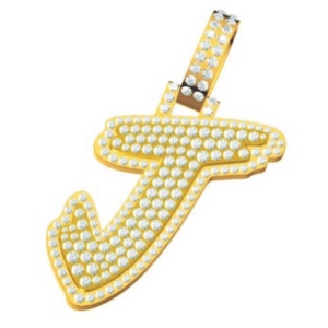 Pendentif Lettre Initiale Personnalisée en Or Jaune 10K avec Diamant de Laboratoire Lettre Cursive J Sertie de Diamants Style Hip Hop Bijoux pour Hommes Vente en Gros - Product Image 1