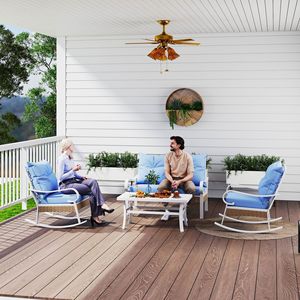 Set Divano a 4 Pezzi Blu Chiaro per Patio con Sedie a Dondolo e Tavolino da Caffè per Giardino, Prato o Piscina in Legno di Quercia - Product Image 2