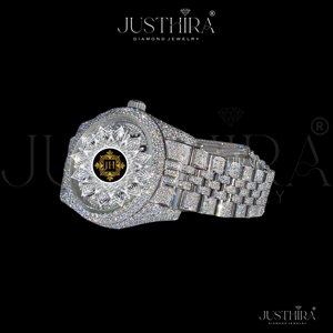 Reloj de Joyería con Diamantes JUSTHIRA para Mujer, Caja Redonda de Acero Inoxidable de 38 mm, Cierre Desplegable de Cuarzo Analógico, Estilo Lujoso - Product Image 2