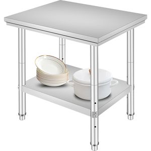 Table de préparation robuste 24 x 30 x 31 pouces, plan de travail en acier inoxydable, capacité de charge de 700 lb avec 3 niveaux de hauteur réglables - Product Image 1