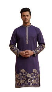 Ensemble Kurta Pyjama formel pour homme en soie de célébrité avec broderie dorée, séchage rapide, coupe classique, idéal pour les mariages et les soirées. - Product Image 3