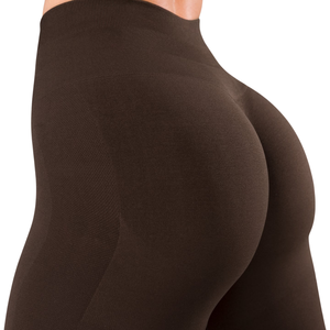 Legging de sport marron foncé pour femme, taille haute, sans couture, compression, fitness, yoga, entraînement, course à pied, anti-transpiration, extensible, athlétique - Product Image 6