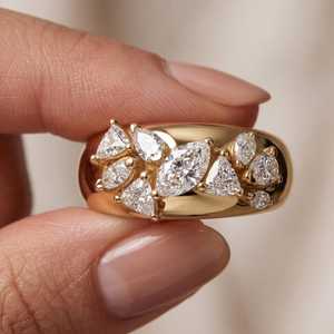Multi Shapes Lab Grown Diamond Toi Et Moi <b>Dome</b> <b>Ring</b> For Unisex 14K Yellow Gold Engagement Gift For Party Charms - Product Image 2