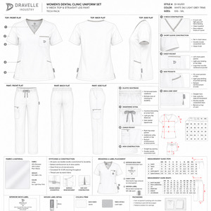 ชุดสครับสีขาวสำหรับผู้หญิง เสื้อคอวี กางเกง ชุดยูนิฟอร์มโรงพยาบาล ผ้าทอผสมฝ้ายและโพลีเอสเตอร์ ชุดทำงานทางการแพทย์ - Product Image 6