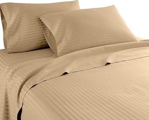 Premium Woven European American Style 4-Piece Satin Stripes <b>Sheet</b> Set with 300tc Thread Count Customizable for Home Hotel Use - Product Image 1
