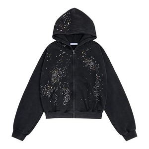 Sudadera con Capucha Extra Grande de Algodón de Alta Calidad Personalizada con Adornos de Diamantes de Imitación, Logotipo Personalizado, Estilo Hip Hop, OEM - Product Image 1