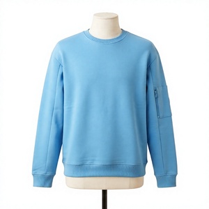 เสื้อสเวตเชิ้ตคอกลมผู้ชาย สีฟ้าอ่อน มีกระเป๋าซิป แขนเสื้อแบบแร็กแลน ทรงหลวม สวมใส่สบาย - Product Image 1