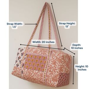 Jaipur Hand Block Printed Floral Cotton Duffle <b>Bag</b> Large Capacity Weekender Sustainable Sport Durable Travel <b>Bag</b> Women Zip - Product Image 4