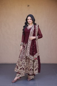 Traje Anarkali con Bordado Dorado, Largo hasta el Suelo, Vestido Tradicional Indio Pakistaní para Bodas, Ropa para Mujer - Product Image 2