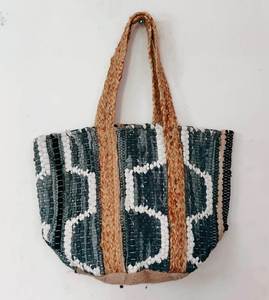 Fashionable Braided Jute Cotton Chindi Beach Tote <b>Bags</b> Large Shopping <b>Bags</b> with Custom Logo best for shopping <b>bags</b> for girls - Product Image 3