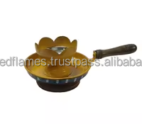 Vintage Hand Painted Metal Bakhoor Charcoal <b>Burner</b> Lotus Cup Wooden Handle Incense Holder Meditation Spa Decor Wholesale - Product Image 5