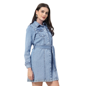 Vestido Maxi de Mezclilla para Mujer, Casual, con Botones, Algodón Suave, Venta al Por Mayor Directa de Fábrica OEM ODM - Product Image 2