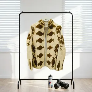 Chaqueta de Mujer Silkgram con Cuello Alto, Color Beige, 100% Algodón, Transpirable, Resistente al Viento, Manga Larga, Estilo Prairie Chic - Product Image 1