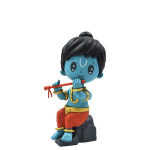 Hand Painted Lord Krishna Bobblehead Plastic Figurine Spiritual Showpiece Bansuri <b>Statue</b> for Home Temple Office Desk - Product Image 1