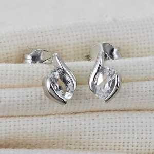 White Topaz <b>Studs</b> Contemporary Elegant Everyday Wear Jewelry - Product Image 2
