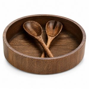 Bol à salade en bois d'acacia de qualité supérieure, fait à la main, bol de service en bois, bol à fruits naturel, écologique, vaisselle de cuisine, décoration de table - Product Image 1