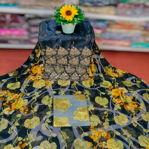 Tela para Vestido de Niña, Diseño Floral Jacquard Somalí Fransawi Dirac, con Brillo Dorado Intrincado y Transpirable, Moda Deportiva 2026 - Product Image 1