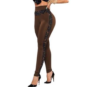 Leggings tricotés unis taille haute longueur intégrale pour femme, en Spandex extensible, effet ventre plat, style sportif sans couture, toutes saisons - Product Image 2