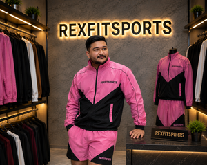 REXFIT SPORTS 2026 Custom <b>Men</b>’s Pink Black Nylon Hooded <b>Jacket</b> and Shorts Set Full Zip Sportswear Private Label - Product Image 3