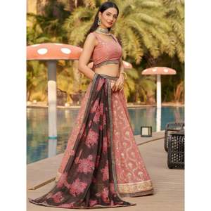 Georgette Pink Thread Work Lehenga Choli for <b>Wedding</b> Functions - Product Image 4
