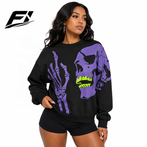 Women's Oversized Black Graphic Sweatshirt Skull <b>Skeleton</b> Print Long Sleeve Casual Streetwear Pullover Casual Sweatshirt - Product Image 1