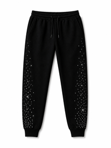 <b>Spark</b> Men Rhinestone Hoodie Jogger Tracksuit Set Black Fleece Streetwear Two Piece Casual Outfit For Daily Wear Wholesale - Product Image 3
