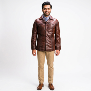 Custom Design Soft Comfortable Breathable Vintage <b>Winter</b> Genuine Cowhide Leather Hooded Varsity <b>Jacket</b> Solid Radish Brown Men - Product Image 1