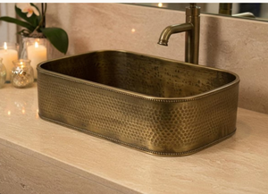 Luxury Brass Metal Vessel Sink Round Hammered Bathroom Basin <b>Set</b> Artisan Handcrafted Copper Washbowl Plumbing Art Sink - Product Image 6