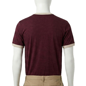 <b>Men's</b> <b>Burgundy</b> Short Sleeve O-Neck T-<b>Shirt</b> with Contrast Trim Casual Knitted 100% Polyester Eco-Friendly Regular Fit Plus Size - Product Image 2